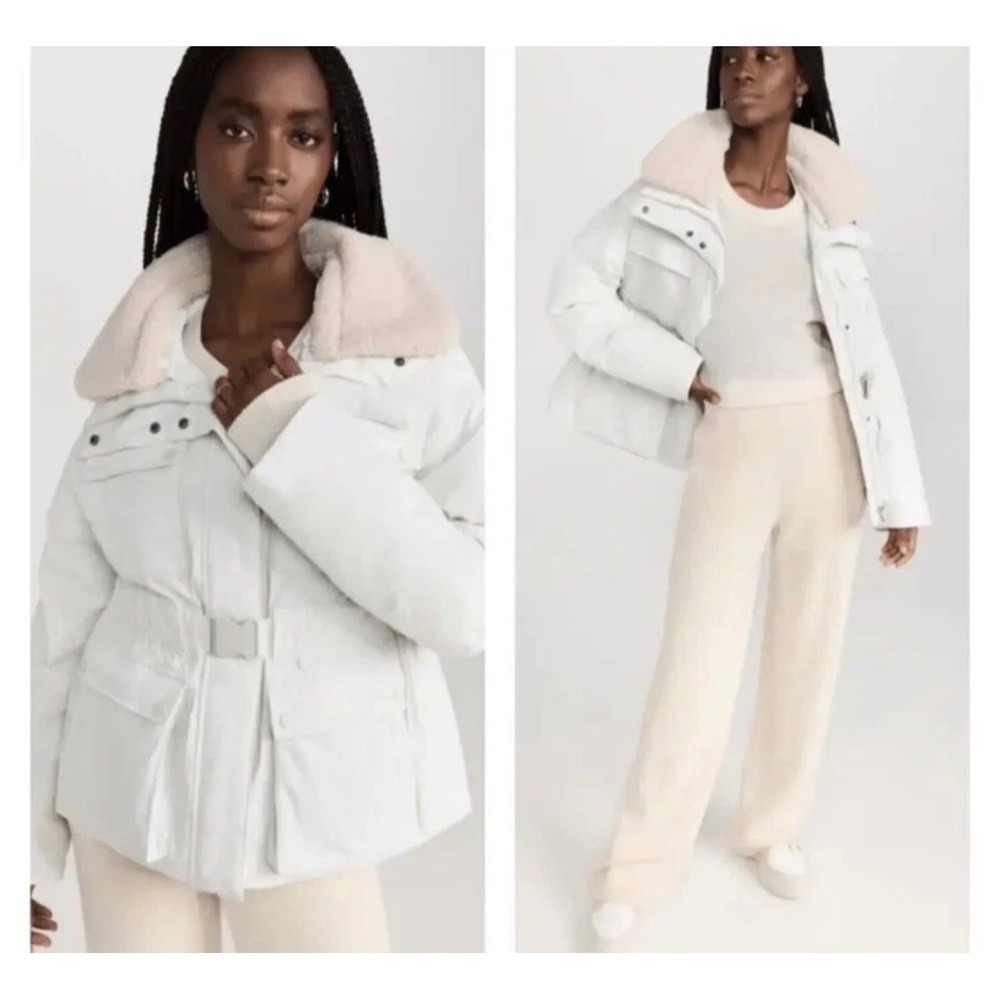 Sweaty Betty London Cream Utility Puffer Jacket Belted Shearling Collar Small 6